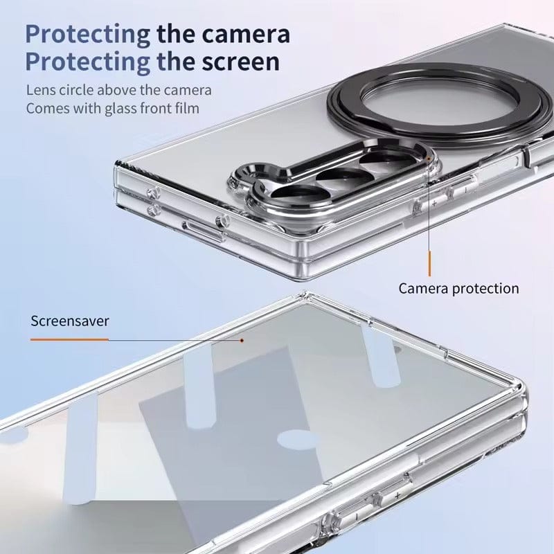FRATO Fold 6 Collection Samsung Galaxy Z Fold 6 Transparent 360°Rotating Magnetic Holder Case Cover