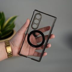 FRATO Fold 6 Collection Smoke Black Galaxy Z Fold 7 Transparent Case with Ring Stand | Clear Shockproof Cover
