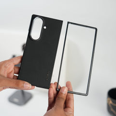 FRATO Fold 7 Collection Black Galaxy Z Fold 7 Leather Texture Front & Back Protective Case