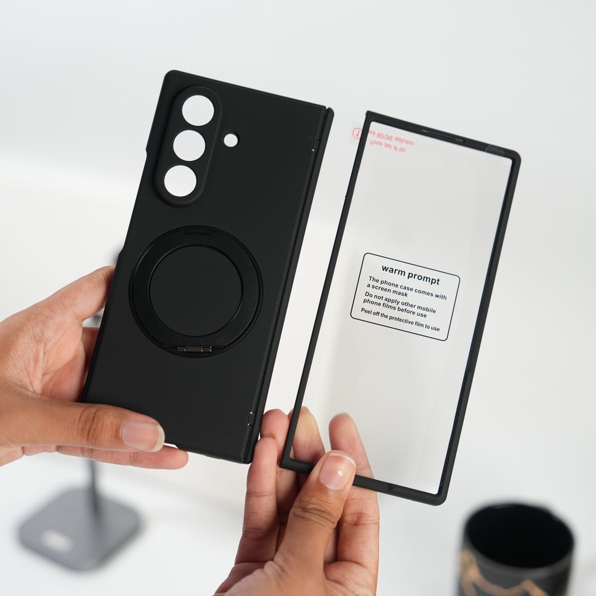 FRATO Fold 7 Collection Black Galaxy Z Fold 7 Matte MagSafe Case with 360° Rotating Stand & Hinge Protection