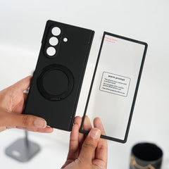 FRATO Fold 7 Collection Black Galaxy Z Fold 7 Matte MagSafe Case with 360° Rotating Stand & Hinge Protection