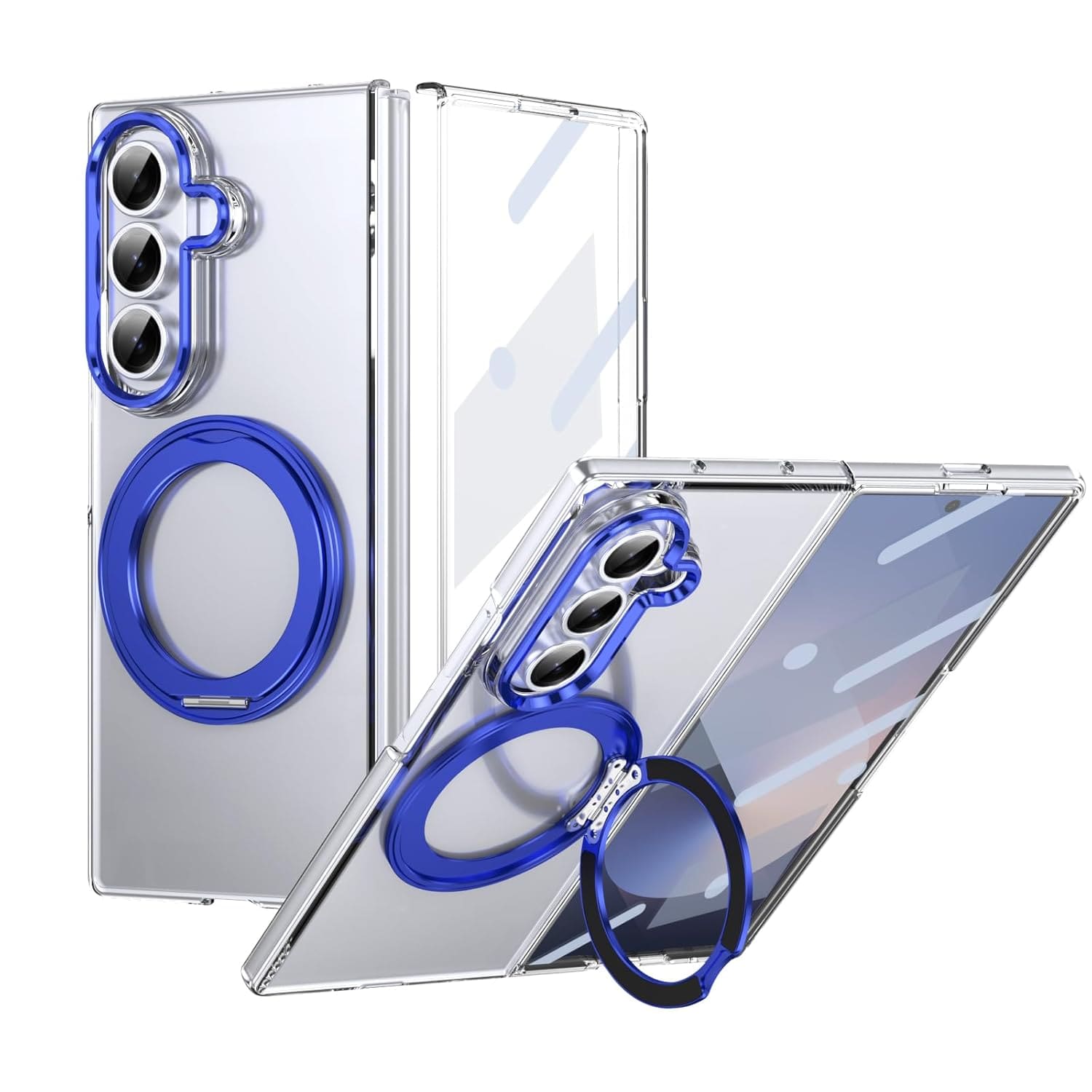 FRATO Fold 7 Collection Blue Samsung Galaxy Z Fold 7 Transparent 360°Rotating Magnetic Holder Case Cover