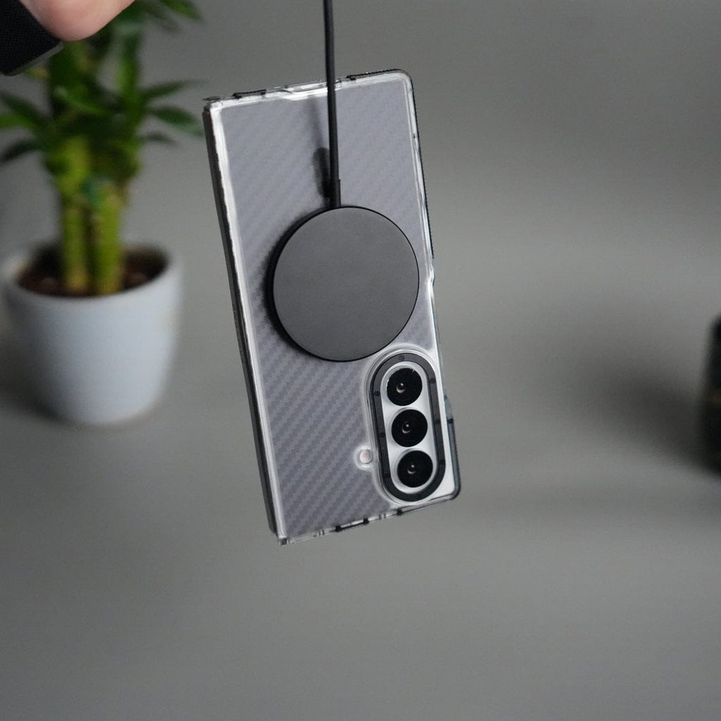 Galaxy Z Fold 7 Carbon Texture Transparent Metal Camera Ring MagSafe Cover