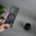 Galaxy Z Fold 7 Carbon Texture Transparent Metal Camera Ring MagSafe Cover