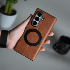 FRATO Fold 7 Collection Galaxy Z Fold 7 Luxury Leather Rotating Ring Stand Case
