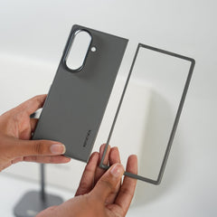 FRATO Fold 7 Collection Gray Galaxy Z Fold 7 Leather Texture Front & Back Protective Case