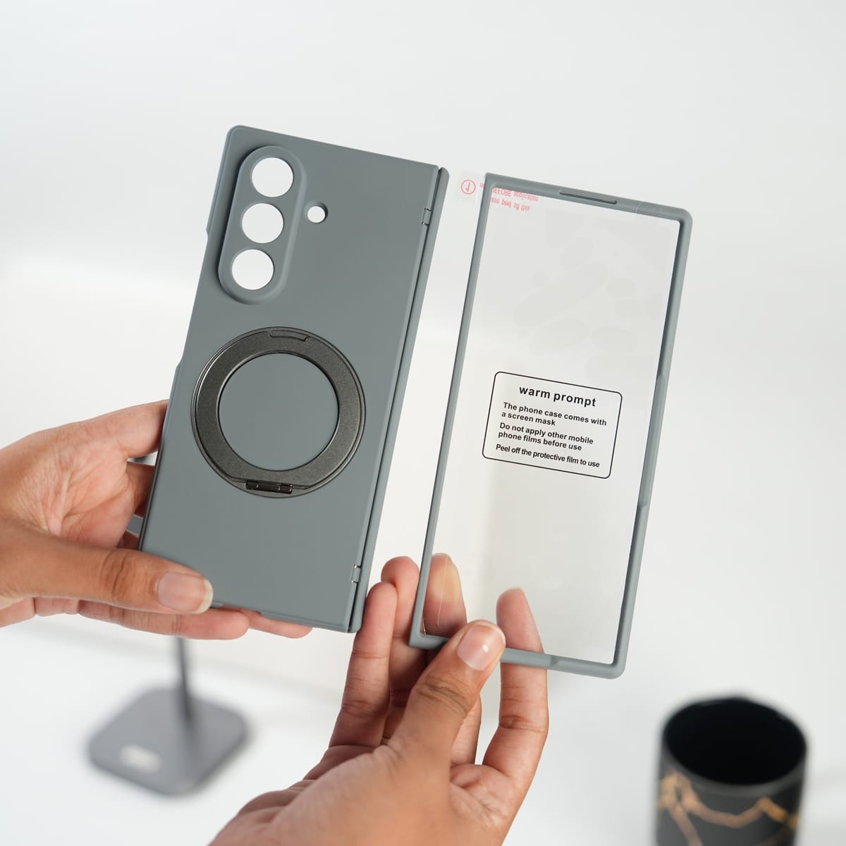 FRATO Fold 7 Collection Gray Galaxy Z Fold 7 Matte MagSafe Case with 360° Rotating Stand & Hinge Protection