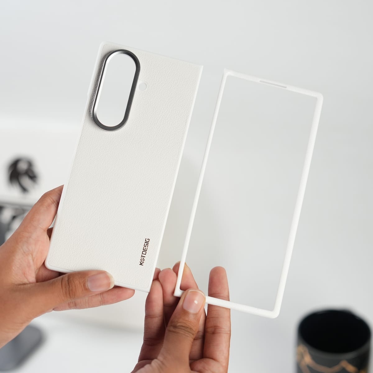 FRATO Fold 7 Collection White Galaxy Z Fold 7 Leather Texture Front & Back Protective Case