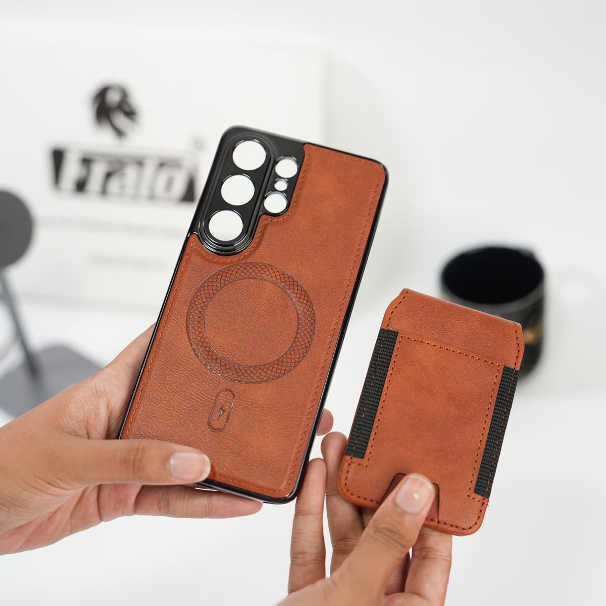 FRATO Samsung S26 Ultra Brown Galaxy S26 Ultra Magnetic PU Leather Wallet Case with Detachable Card Holder