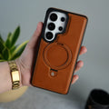 Galaxy S25 Ultra Premium Leather MagSafe Case with Kickstand & Camera Protection | Luxury Slim Cover