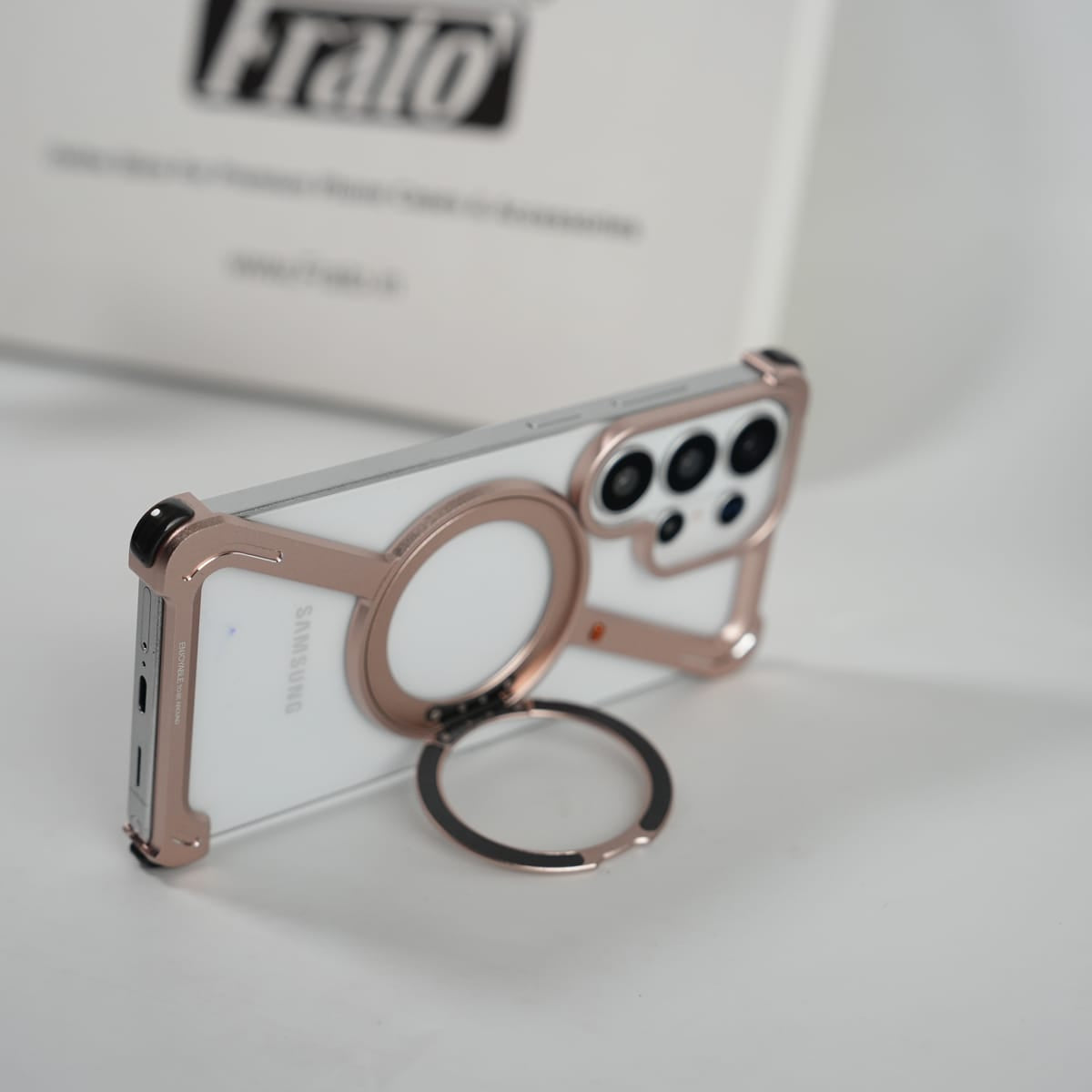 FRATO Samsung S26 Ultra Galaxy S26 Ultra Frameless Z Shape Metal Case with Rotating Stand