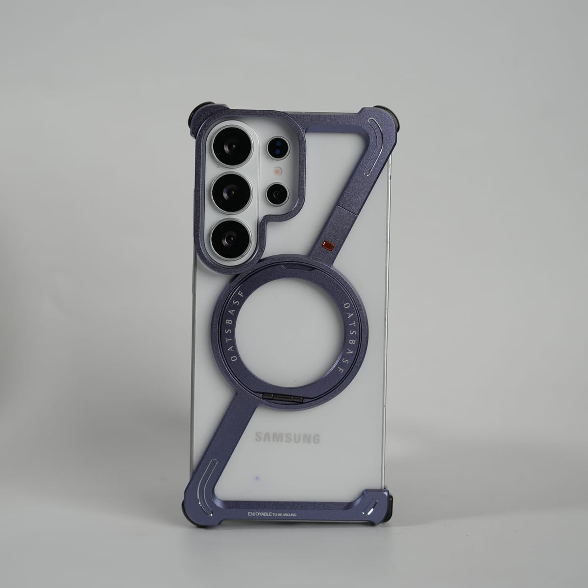 FRATO Samsung S26 Ultra Light Purple Galaxy S26 Ultra Frameless Z Shape Metal Case with Rotating Stand