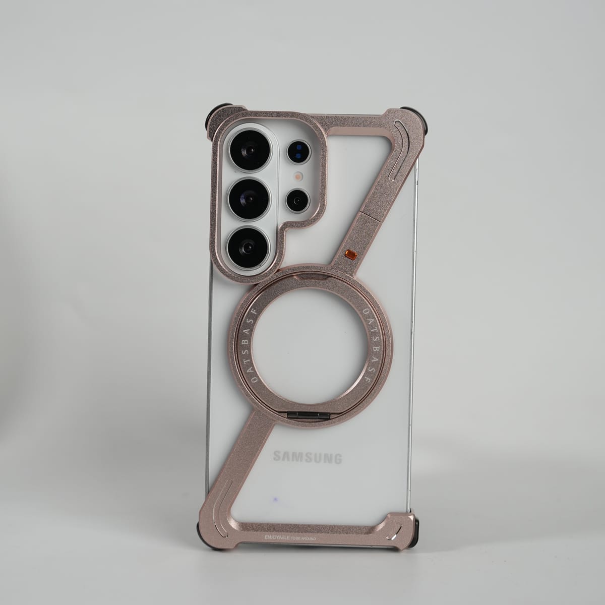 FRATO Samsung S26 Ultra Rose Gold Galaxy S26 Ultra Frameless Z Shape Metal Case with Rotating Stand