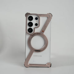 FRATO Samsung S26 Ultra Rose Gold Galaxy S26 Ultra Frameless Z Shape Metal Case with Rotating Stand