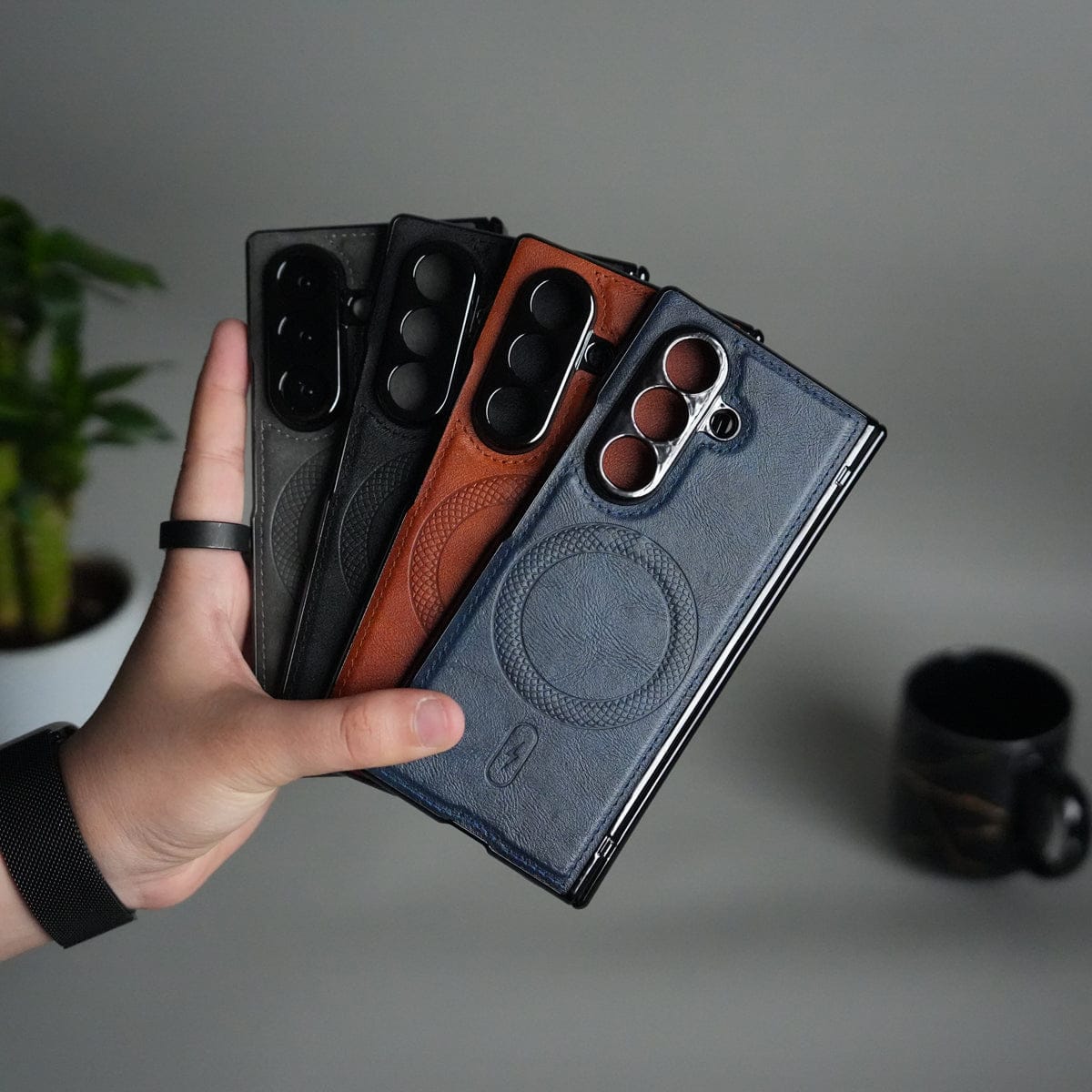 Galaxy Z Fold 7 Magnetic PU Leather Flip Kickstand Credit Wallet Card Holder Slots Covers