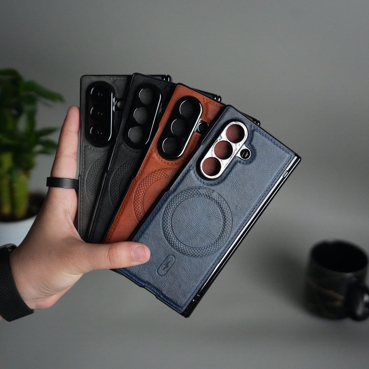 Galaxy Z Fold 7 Magnetic PU Leather Flip Kickstand Credit Wallet Card Holder Slots Covers