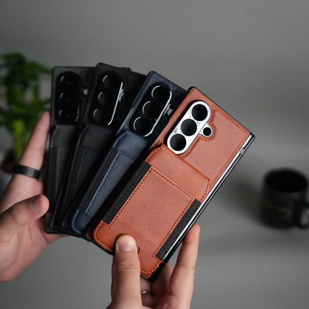 Galaxy Z Fold 7 Magnetic PU Leather Flip Kickstand Credit Wallet Card Holder Slots Covers