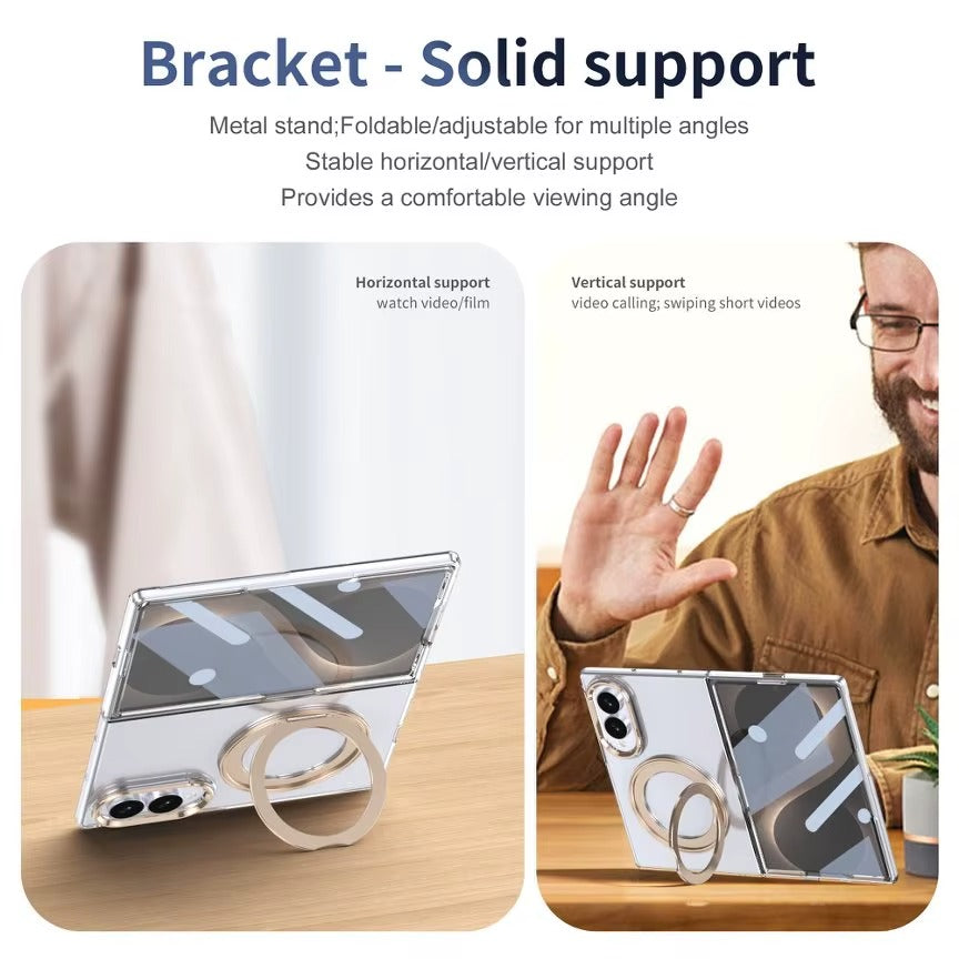 Crystal Clear Case for Galaxy Z Fold 8 with Rotating Ring Stand | Front Screen Protector