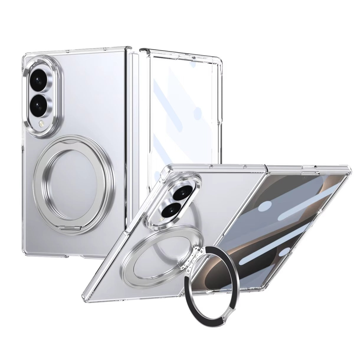Magnetic Ring Stand Clear Case for Samsung Galaxy Z Fold 8 | Built-In Front Glass