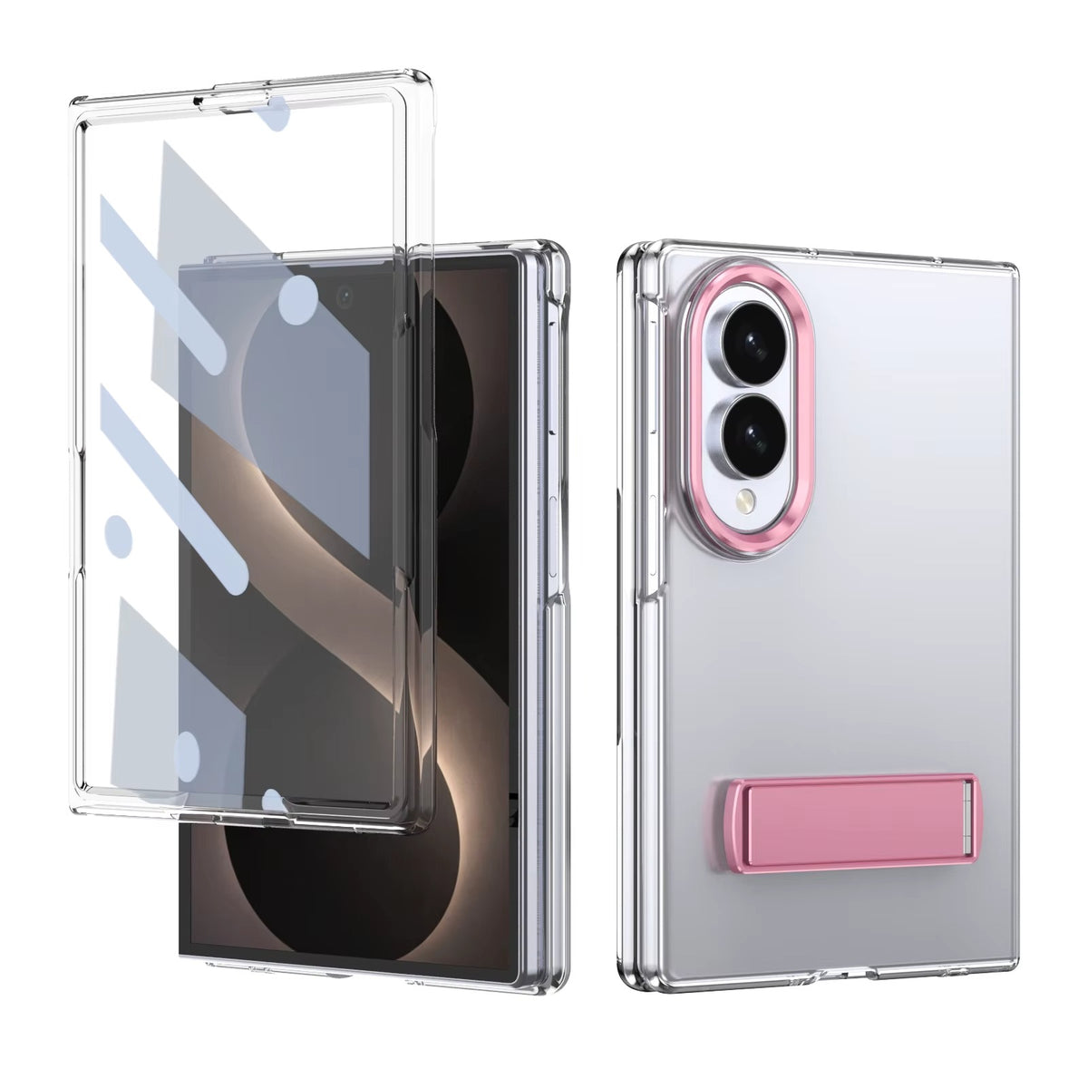 Transparent Braket Metal Stand Case for Samsung Galaxy Z Fold 8 | Built-In Front Glass