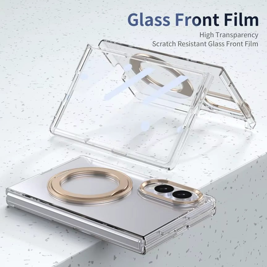 Crystal Clear Case for Galaxy Z Fold 8 with Rotating Ring Stand | Front Screen Protector
